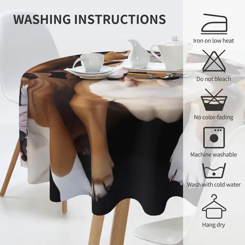 Vista 5 de Mantel redondo de 60 pulgadas impermeable con estampado de bulldogs ingleses, mantel circular para cocina, comedor, arrugas, mantel redondo