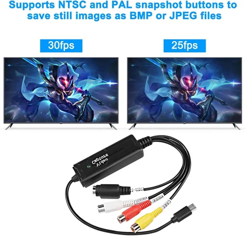 Vista 4 de XMSJSIY Convertidor RCA AV a USB C - 1 canal AV NTSC PAL Video S Video/Compuesto a USB Convertidor para teléfono móvil/PC