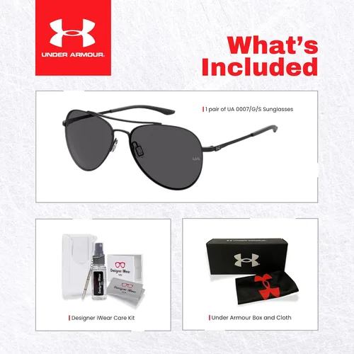 Vista 2 de Under Armour Instinct UA0007 G S 0003 IR 2.244 in negro mate gris aviador gafas de sol para hombre + paquete con diseñador iWear de cortesía 57