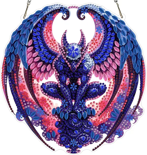 Vista 10 de MXJSUA Atrapasoles con pintura de diamante de águila calva americana, kits de arte de diamantes para adultos, adornos colgantes con cadena
