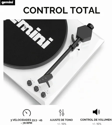 Vista 4 de Gemini Sound TT-900-Tocadiscos de 3 velocidades con Bluetooth, altavoces estéreo de 2 vías y ajuste de tono (blanco)