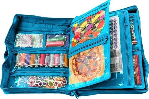 Vista 9 de Yazzii Quilter's - Bolsa para proyectos con 19 bolsillos, organizador de bolsas de almacenamiento portátil, organizador de almacenamiento multiusos