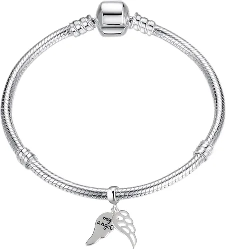 Vista 5 de LAMOONY Abalorio de ala de ángel de plata de ley 925 con plumas para pulsera, Plata esterlina, plata de ley