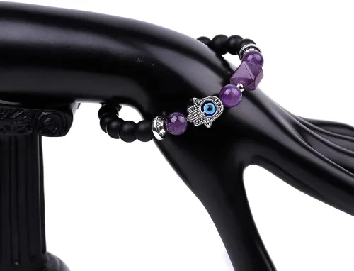 Vista 3 de Lmcheny Natural Healing Crystal Stretch Beaded Bracelet, Evil Eye Pyramid Chakra Bracelet Healing Stone Handmade Bracelet for Women