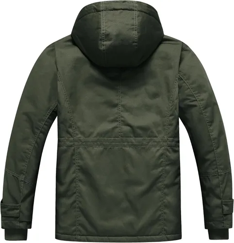 Vista 3 de Chaquetas gruesas de invierno para hombre, con forro polar, chaquetas gruesas con capucha, chaquetas de trabajo, abrigo de algodón militar