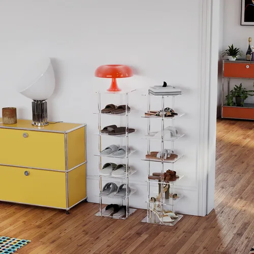 Vista 6 de Aquiver Zapatero vertical acrílico – Zapatero independiente de 7 niveles organizador de almacenamiento de zapatos estrecho para espacios pequeños