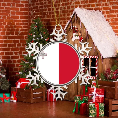Vista 5 de Adornos de Navidad de metal con copo de nieve de Malta, recuerdo patriótico, regalo de recuerdo de país, adornos para árbol de Navidad, bandera