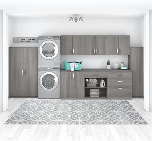 Vista 4 de Bush Business Furniture Armario de pared universal para cuarto de lavado con puertas y estantes, gris platino (LNS428PG-Z)