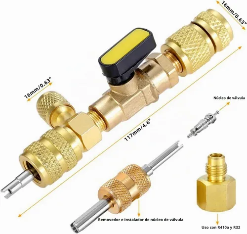 Vista 2 de R410A R22 Herramienta de instalación de extracción de núcleo de válvula de CA, removedor de núcleo de válvula, doble tamaño de 1/4 "-5/16