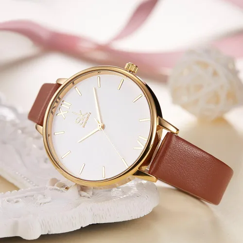 Vista 4 de SHENGKE Relojes de cuero de lujo de cuarzo Relogio Feminino para mujer Relogio, K0056-Marrón