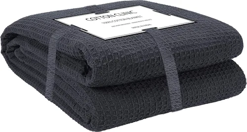 Vista 14 de Cotton Clinic Manta de cama de punto gofre, 100% algodón, para todas las estaciones, suave, transpirable, ligera, capa perfecta para sofá, cama