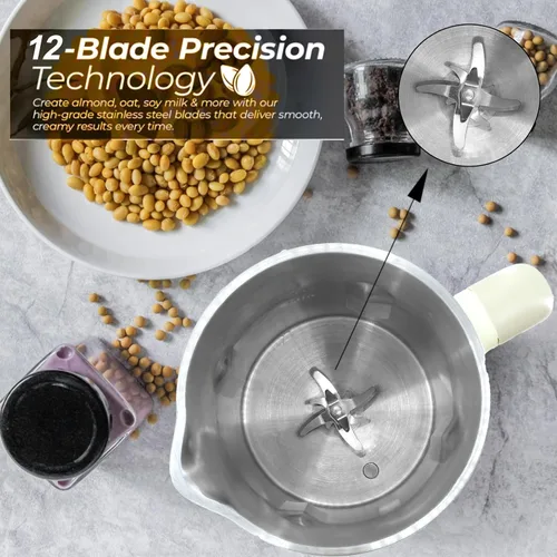 Vista 7 de Máquina automática de leche de soja 8 en 1, máquina de leche de soja de 40 onzas para almendras caseras, avena, leche de soja, pasta de arroz