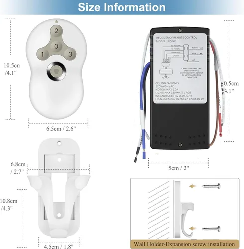 Vista 6 de Kit de control remoto universal para ventilador de techo regulable Repuesto para Hunter Hampton Bay Harbor Breeze, compatible con Hunter 99122