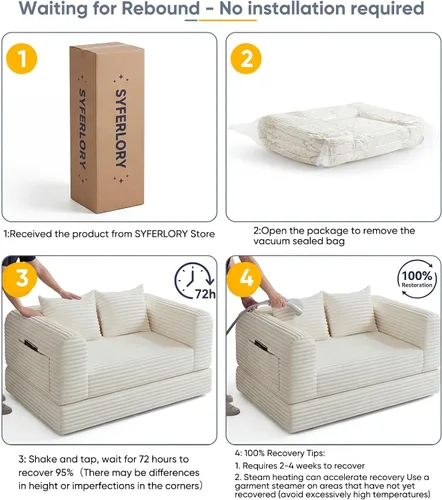 Vista 7 de Sillón versátil 2 en 1 sin hueso, tumbona para interiores, sillas convertibles, sofá cama, sofá cama plegable de gran tamaño, cómodo sofá futón
