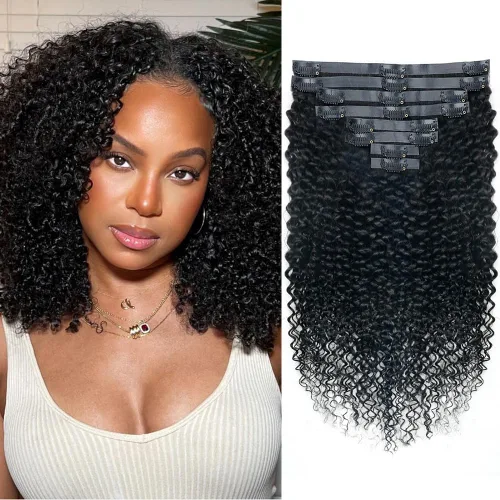 Vista 32 de Extensiones de cabello humano real rizado con clip, balayage, color marrón chocolate a rubio caramelo, 8 piezas con 18 clips, 4.23 oz/juego