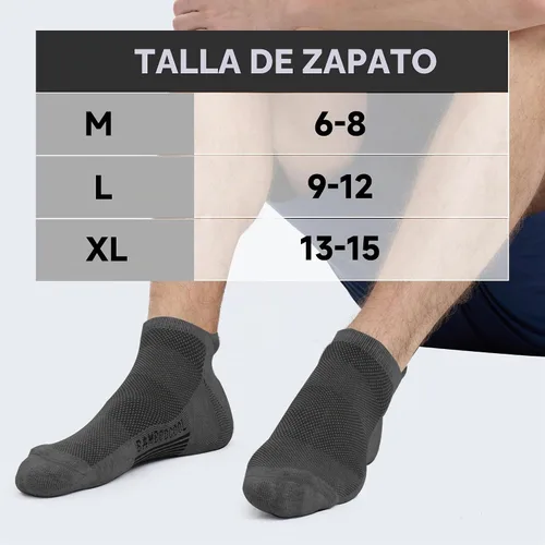 Vista 7 de BAMBOO COOL Calcetines tobilleros deportivos para hombre que absorben la 4*negro/4*gris oscuro