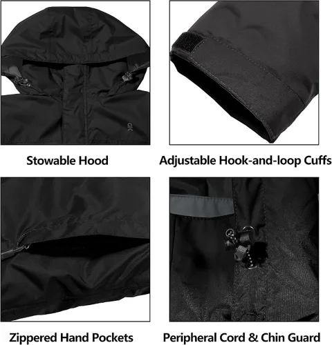 Vista 3 de Little Donkey Andy Men's Long Waterproof Rain Jacket with Hood Lightweight Rain Shell for Hiking