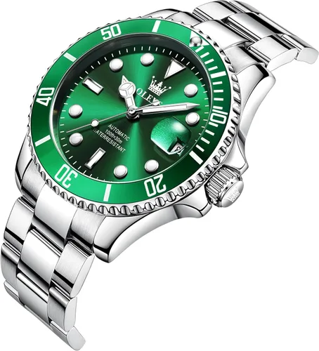 Vista 7 de Reloj automático de viento automático para hombre, reloj de lujo de acero inoxidable con fecha, reloj clásico impermeable con bisel giratorio