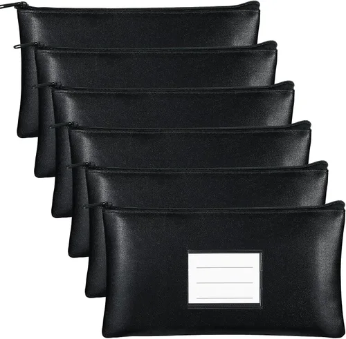 Vista 9 de Paterr 6 bolsas de dinero con cremallera, de piel sintética, bolsa de seguridad para dinero, soporte para recibos, cartera con etiqueta para dinero