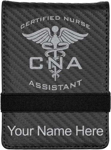 Vista 10 de LaserGram Mini padfolio con bloc de notas y bolígrafo, asistente de enfermera certificada por la CNA, grabado personalizado incluido (verde azulado)