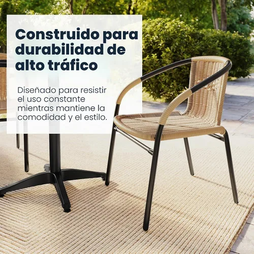 Vista 6 de EMMA + OLIVER Silla de comedor apilable de ratán de polietileno beige