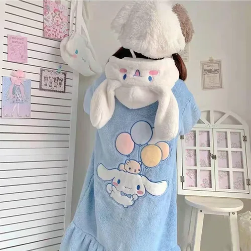 Vista 5 de Bata de baño con botones para mujer, abrigo de felpa cálido, pijama larga con bonito patrón de bolsillo