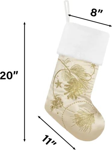 Vista 3 de GEX Medias de Navidad Paquete de 6 para Familia 20" Grandes Lentejuelas Doradas de Seda con Suave Piel Sintética Bordada Decoraciones Clásicas