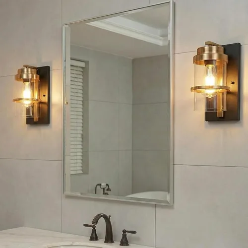 Vista 5 de Apliques de pared de color negro mate y latón, moderna lámpara de pared interior para chimenea, lámpara de pared de granja para baño, pasillos