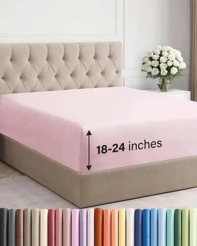 Vista 60 de Sábana bajera ajustable extra profunda Twin XL – Sábana bajera individual de lujo de hotel solamente – Se adapta fácilmente a colchones de 18 a 24