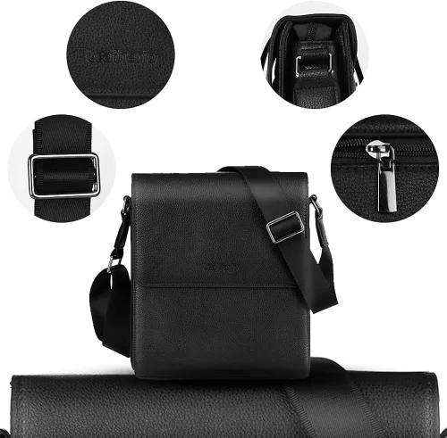 Vista 4 de Leathario Bolso de hombro para hombre de cuero auténtico pequeño bolso de mensajero para hombre bolso cruzado para hombre bolso de viaje