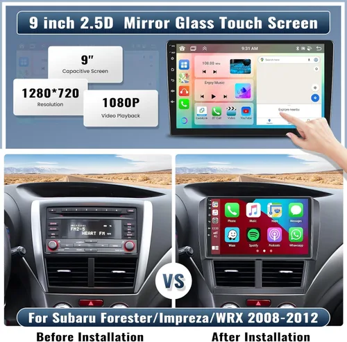Vista 2 de [4G+64G, 8 núcleos] Qualcomm Radio de coche Android estéreo para Subaru Forester Impreza WRX 2008-2012 CarPlay Android Auto, pantalla táctil de 9