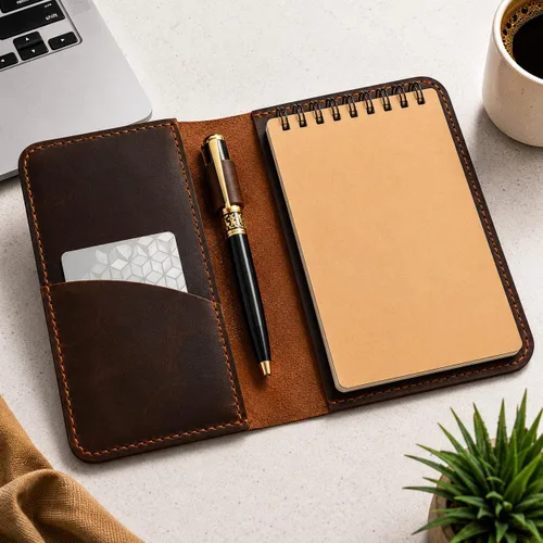 Vista 9 de Funda de cuero para cuaderno encuadernado en la parte superior, compatible con notas de campo de 3.5 x 5.5 pulgadas, funda de bolsillo recargable