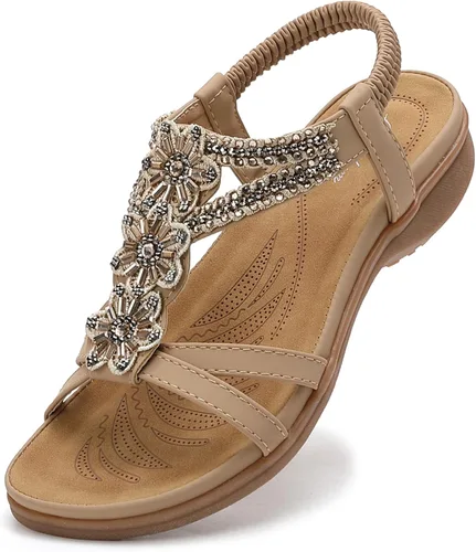 Vista 7 de Littleplum Sandalias para mujer hechas a mano con soporte de arco de verano, sandalias cómodas para caminar ortopédicas bohemias