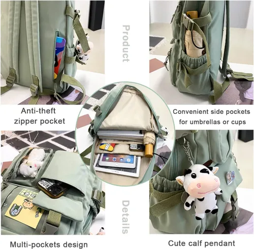 Vista 5 de Mochila Kawaii preciosa mochila pastel para niñas adolescentes, bonita mochila estética para la escuela con pin kawaii y accesorios, Azul 02, 43 *