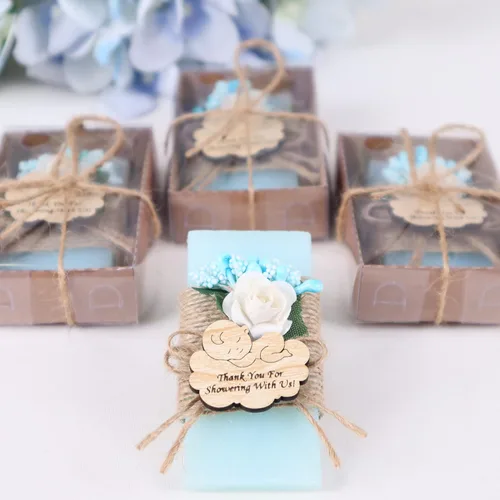 Vista 3 de HTF Paquete de 5 Mini Jabones Personalizados con Aroma a Océano, Recuerdos de Baby Shower, Regalos de Baby Shower, Recuerdos de Jabón Perfumado