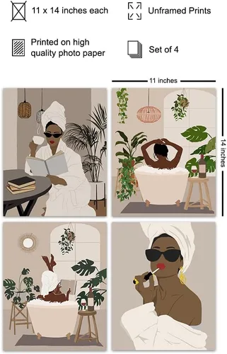 Vista 2 de Black Culture - Accesorios de baño grandes de 11 x 14 pulgadas, arte de pared de mujeres afroamericanas negras, decoración de pared afro, obra
