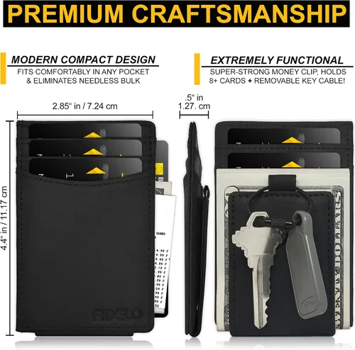 Vista 5 de Fidelo Minimalist Wallet for Men Slim Credit Card Holder Money Clip RFID Blocking Front Pocket Mens Wallets