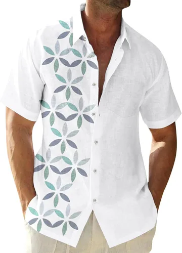 Vista 9 de RTRDE Men's Button Down Shirts Short Sleeve Graphic Print Hawaiian Vacation Beach Shirt, M-4XL