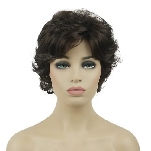Vista 14 de Lydell Pelucas cortas y onduladas de 6 pulgadas, cabello sintético completo, estilo clásico (12TT26 marrón claro con reflejos)