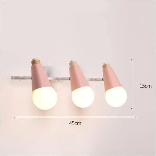 Vista 2 de Lámpara de pared nórdica de 3 cabezas, apliques de pared de macarrón ajustables, apliques de pared con botón enchufable, 3 luces, interruptor