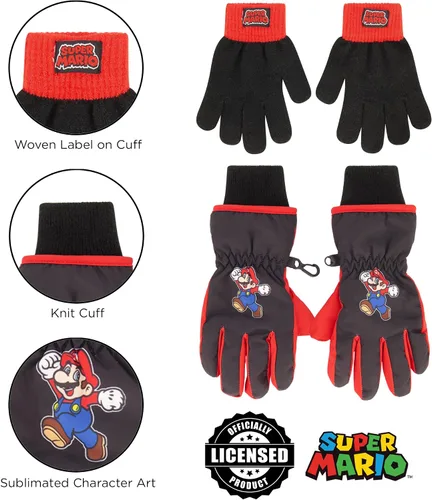 Vista 5 de Nintendo Sombrero de invierno para niños con guantes de punto y guantes de esquí aislados Super Mario para niños de 4 a 7 años Mario