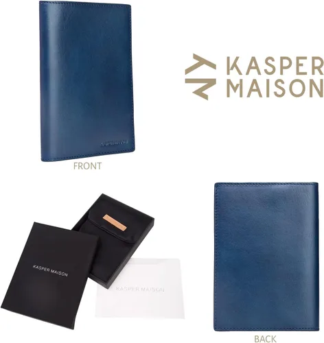 Vista 4 de Kasper Maison Funda de cuero de alta calidad para pasaporte RFID y cartera de viaje con bloqueo RFID antirrobo