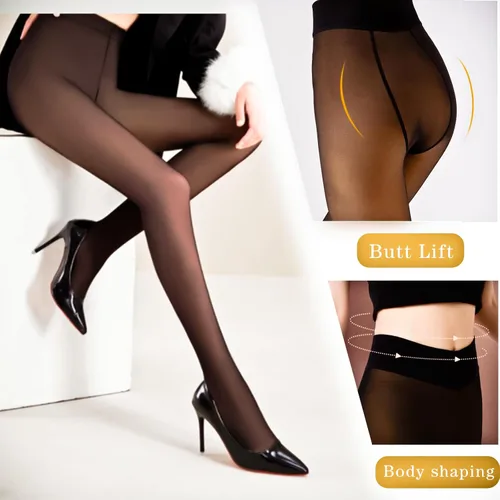 Vista 2 de Medias con forro polar para mujer, medias negras gruesas para invierno