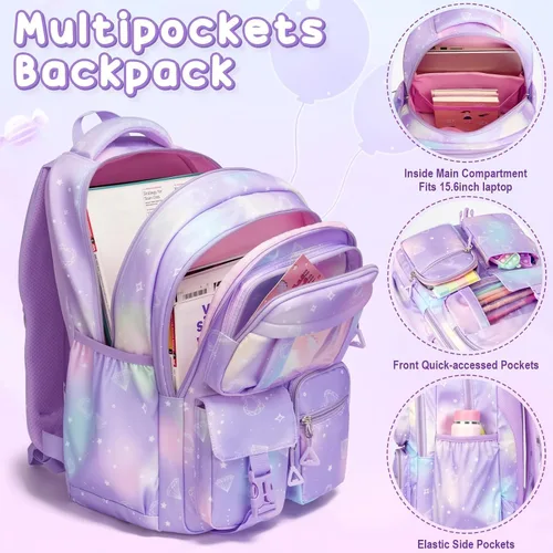 Vista 6 de Fimibuke Mochila infantil para niñas escolares, mochila impermeable con A1. Rosa diamante