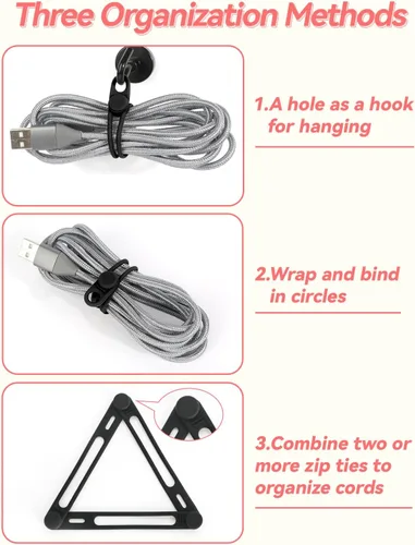 Vista 4 de Kanemc Paquete de 20 bridas de silicona para cables, organizador de cables