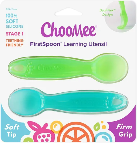 Vista 3 de ChooMee Cucharas de silicona para bebés Más de 4 meses, destete y alimentación automática para bebés de primera etapa Cuchara suave con mango