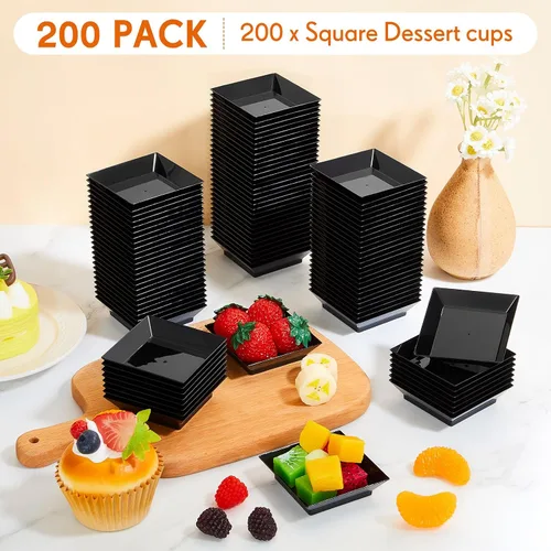 Vista 5 de 200 Piezas Platos Cuadrados Mini para Postre de 2.5 x 2.5 Pulgadas Platos Desechables para Aperitivos Platos Pequeños de Plástico Transparente