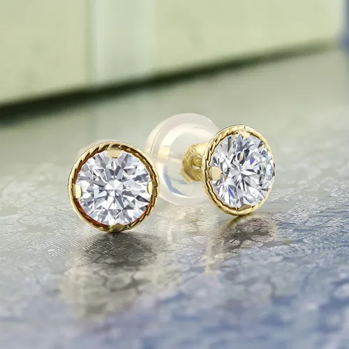 Vista 93 de Gem Stone King Aretes redondos de oro amarillo de 14 quilates con piedra natal Redondos de 0.157 in Aretes de oro para mujeres y hombres