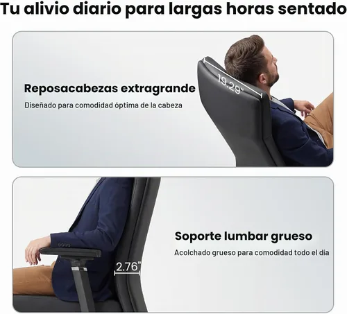 Vista 3 de EUREKA ERGONOMIC Eris - Silla de escritorio de cuero con respaldo alto, silla ejecutiva para computadora con reposabrazos ajustables 4D