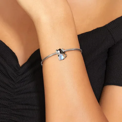Vista 2 de Moonstone Charm for Women Bracelet 925 Sterling Silver Elephant Heart CZ Stone Charms for European Snake Charm Bracelet Necklace for Mother Daughter